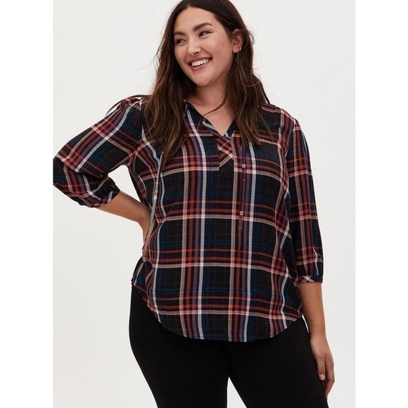 Torrid Black Multicolor Plaid Tunic Sz 2X Lightweight Everyday Layers Fall Flowy - Picture 1 of 14